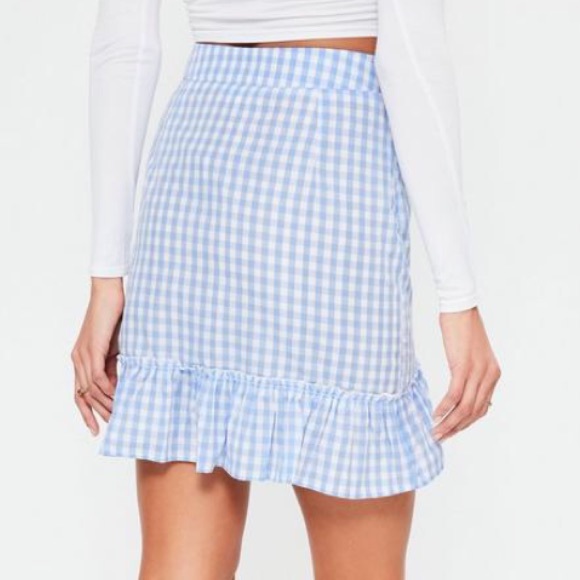 NWOT Missguided Blue Plaid Frill Detail Skirt - Picture 3 of 4